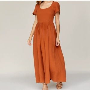 Christy Dawn Scarlet Dress Rust Gauze Pleated Flowy Lightweight Maxi Rayon Small